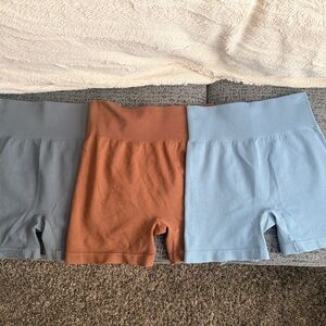 Set of Three Ribbed Biker Shorts - Blue, Orange, Gray